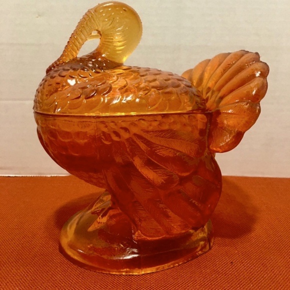 L.E. Smith Vintage Pressed Glass Turkey Candy Dish
